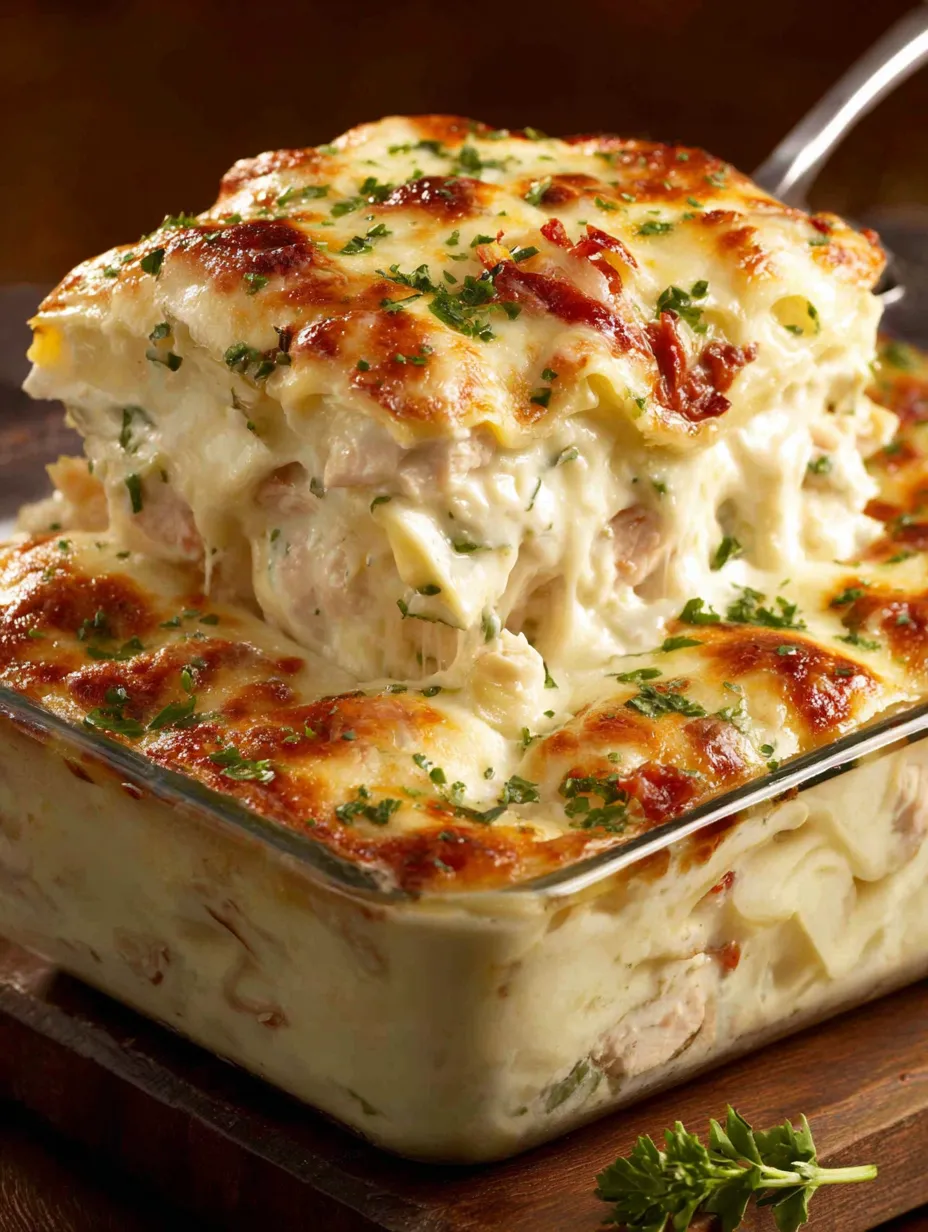 A creamy white chicken lasagna.