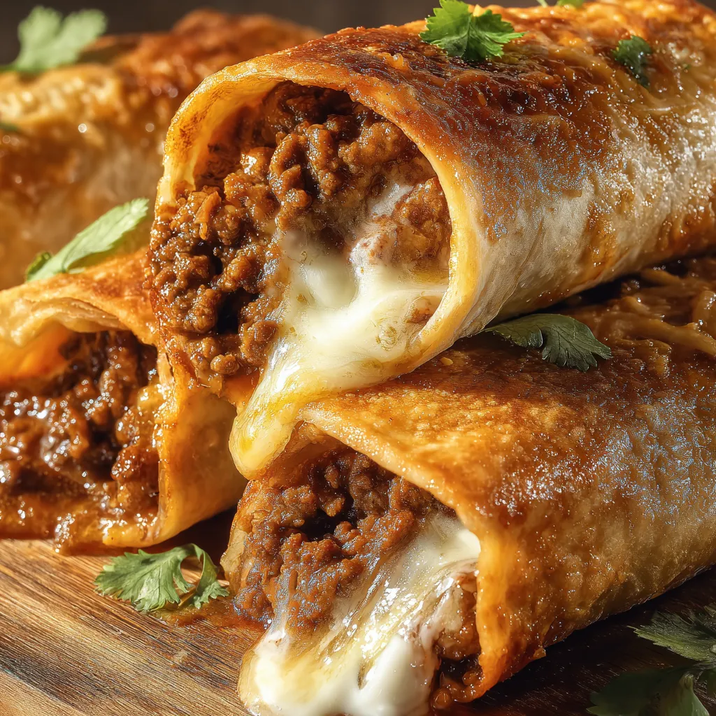 A close up of a crispy beef and cheese chimichanga.